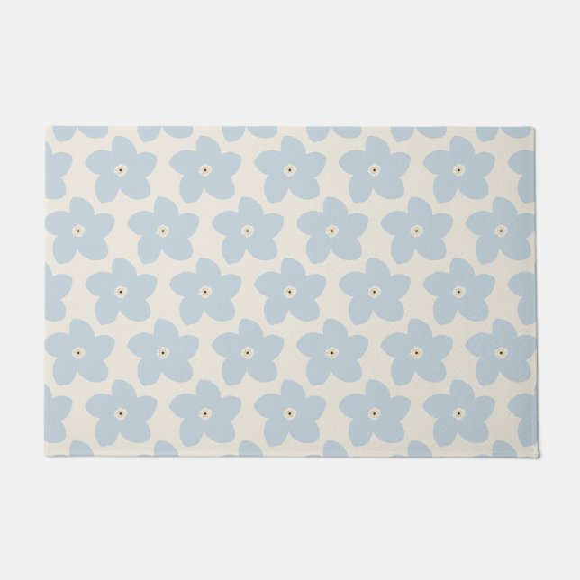 Paillasson Fleur Rétro Bleu Clair Et Crème (Devant)