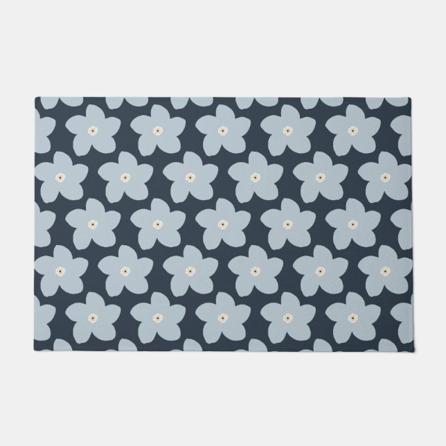 Paillasson Fleur Rétro Bleu Clair Et Navy (Devant)
