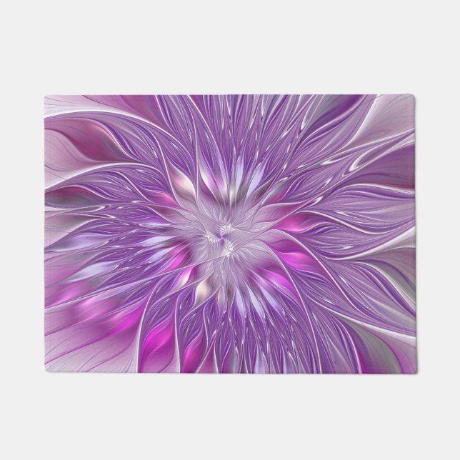 Paillasson Fleur Rose Violet Passion Abstrait Art Fractal (Devant)