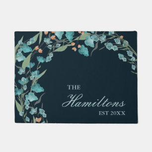 Paillasson Fleur sauvage d'aquarelle bleu marine