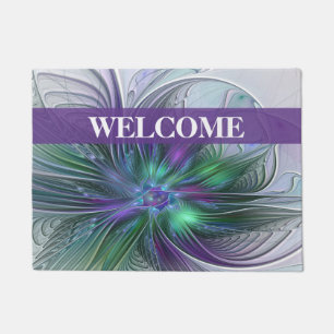 Paillasson Fleur vert violet Abstrait Art fractal Accueil