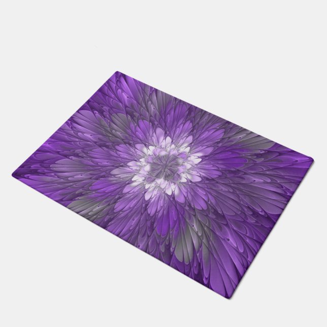 Paillasson Fleur Violette Psychedelique Art Fractal Abstrait (Incliné)