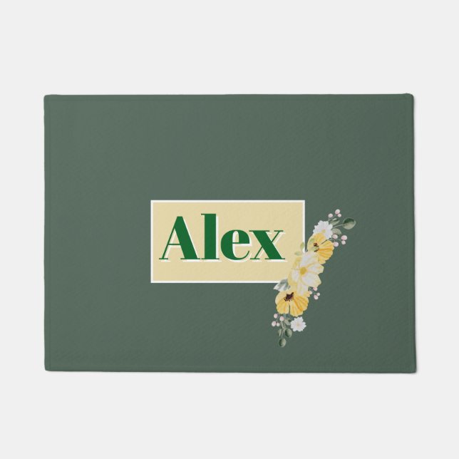 Paillasson Fleurs aquarelles modernes & fond vert (Devant)