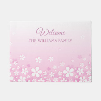 Paillasson Fleurs Blances Avec Nom De Famille Et Accueil