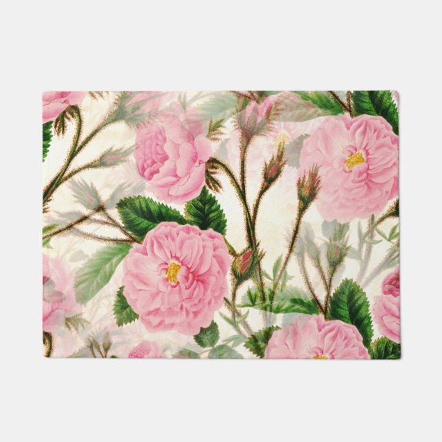 Paillasson Fleurs de pivoines roses, Feuilles & Buds Motif  (Devant)