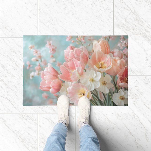 Paillasson Fleurs de printemps pastel doux Design Flore délic (Intérieur)