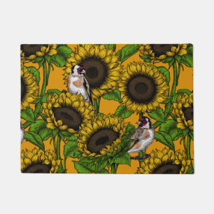 Paillasson Fleurs de soleil et ailerons d'or sur orange