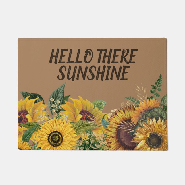 Paillasson Fleurs de soleil jaunes sur Brown Hello There sole (Devant)