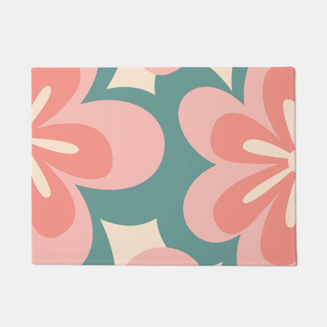Paillasson Fleurs de style rétro rose et turquoise (Devant)