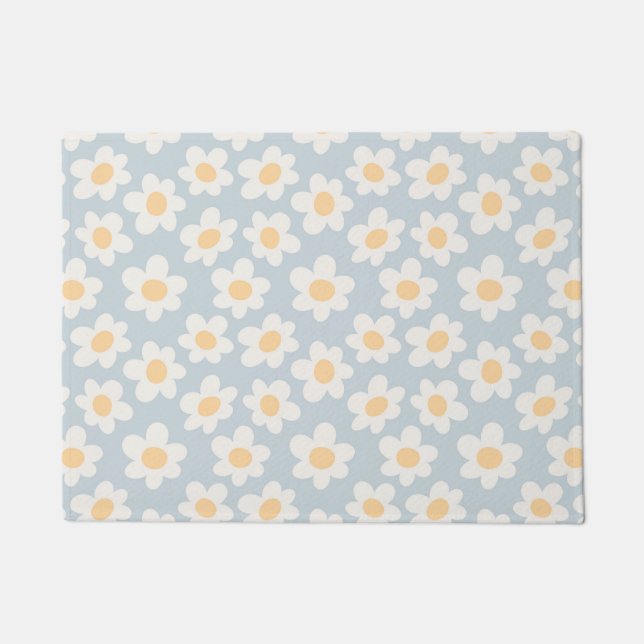 Paillasson Fleurs de style rétro sur arrière - plan bleu (Devant)