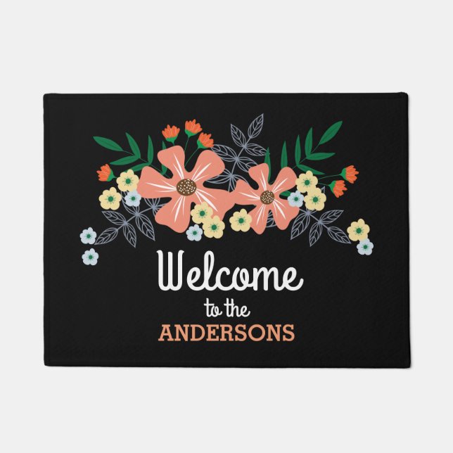 Paillasson Fleurs Dessinées à la Main Ajouter un Nom (Devant)
