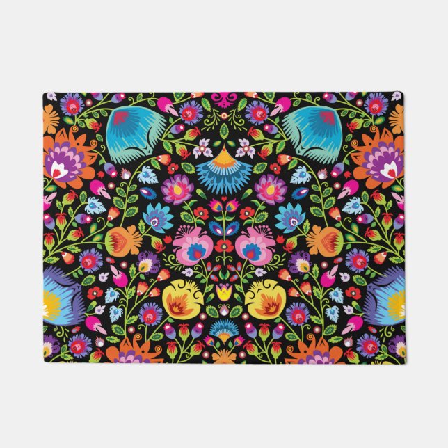 Paillasson Fleurs folkloriques Wycinanki noir (Devant)