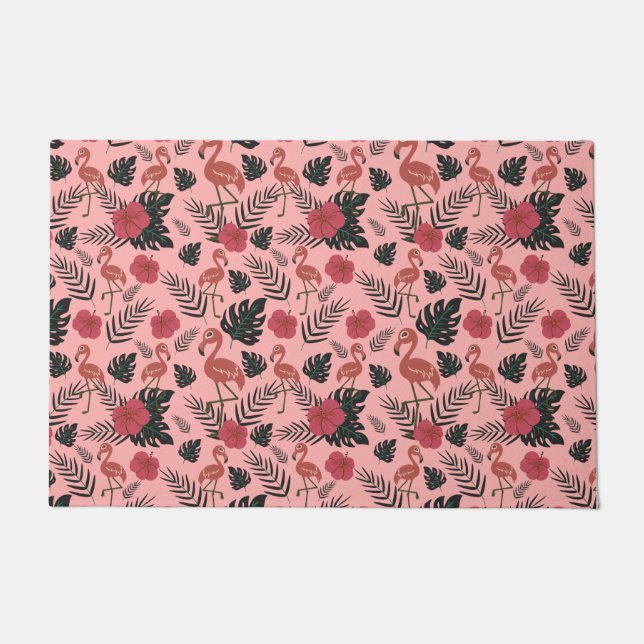Paillasson Fleurs motifs et feuilles flamands roses (Devant)