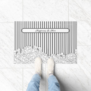 Paillasson Fleurs noires et blanches avec bandes