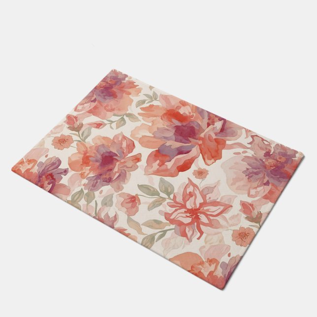 Paillasson Fleurs pastel aquarelle orange clair (Incliné)