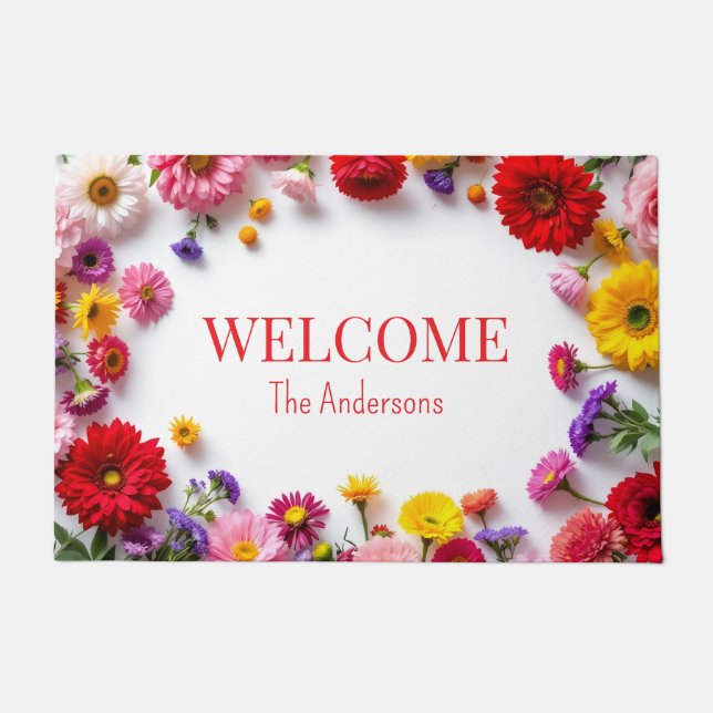 Paillasson Fleurs Roses Rouges Colorful Porte Mat (Devant)