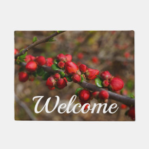 Paillasson Fleurs rouges en bois Bienvenue mat de porte