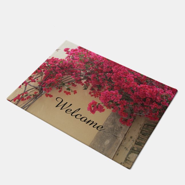 Paillasson Fleurs rouges sur un bâtiment ancien (Incliné)