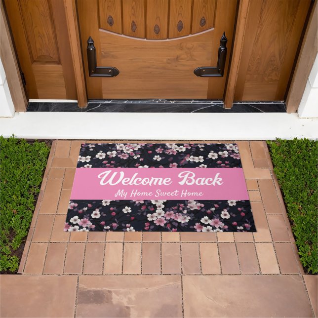 Paillasson Fleurs Sakura Roses Noires, Design Motif, Bienvenu (De plein air)