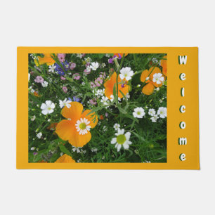 Paillasson Fleurs Sauvages : Poussière Blanche Orange. Mat de