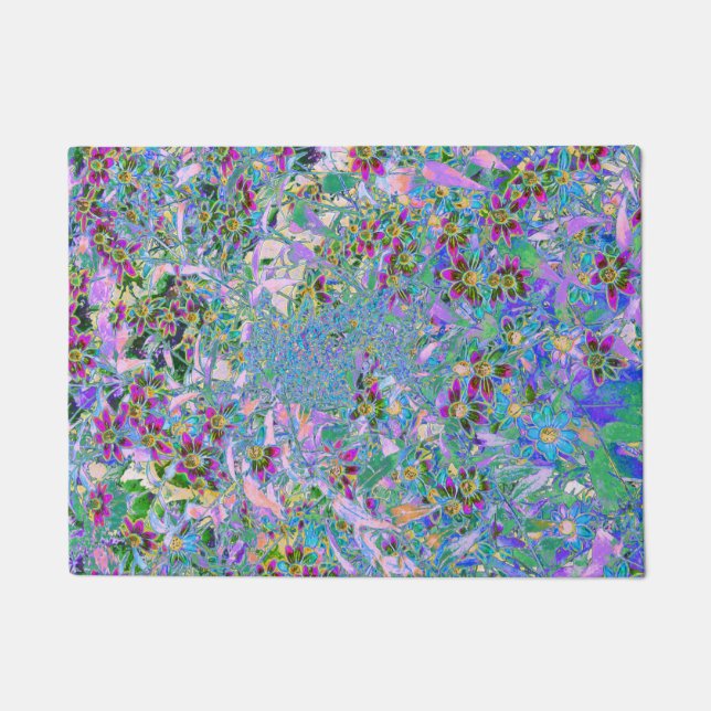 Paillasson Fleurs sauvages rétro violet, vert et bleu sur ros (Devant)