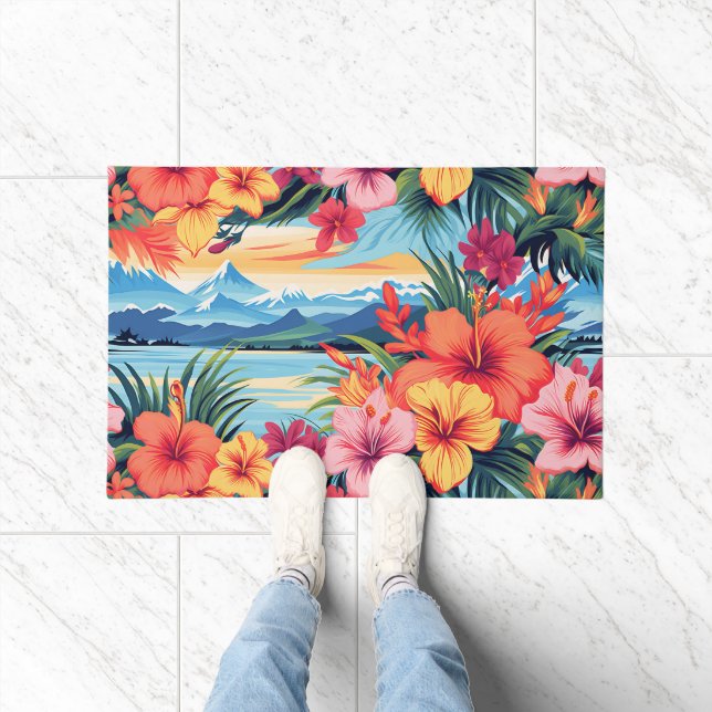 Paillasson Fleurs tropicales colorées & Paysage (Intérieur)