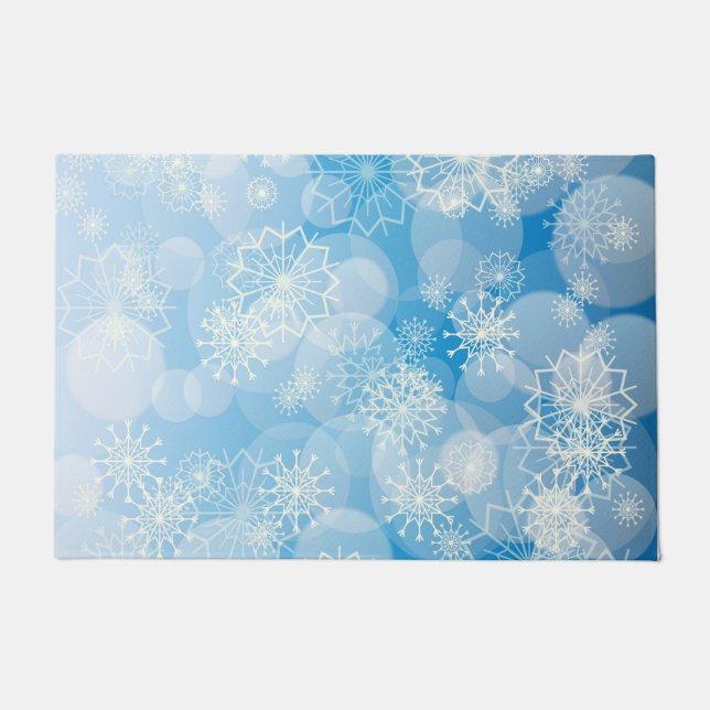 Paillasson Flocons de Noël sur fond bleu     (Devant)