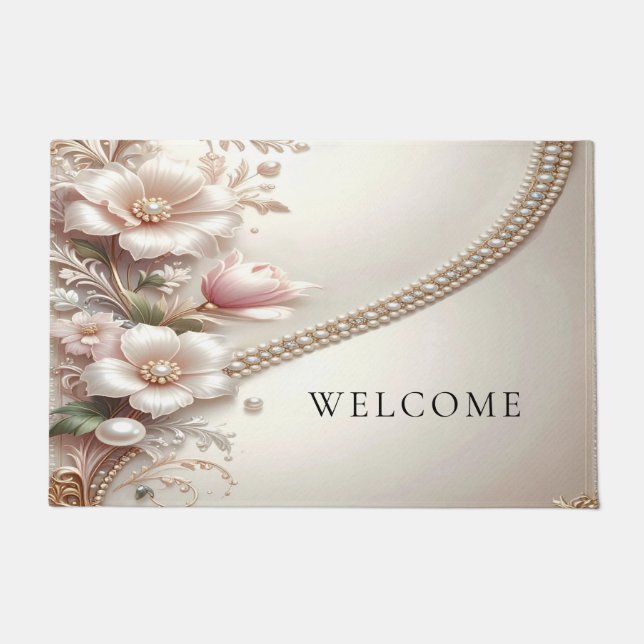 Paillasson Floral and Pearl Embellishments Doormat (Devant)