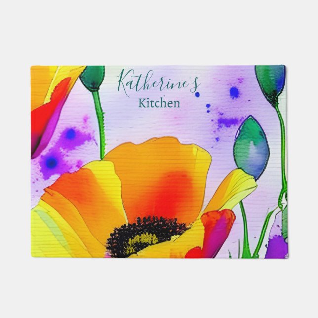 Paillasson Floral Aquarelle Californie Poppies Plancher de cu (Devant)