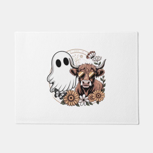 Paillasson Floral Automne Highland Cow Ghost (Devant)
