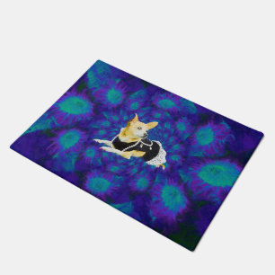 Paillasson Floral bleu pourpre de chiwawa mignon de chien