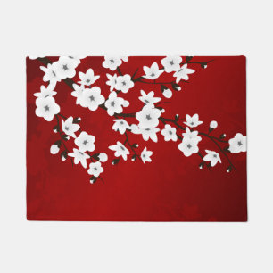 Paillasson Floral Cerisier Fleur Rouge Blanc