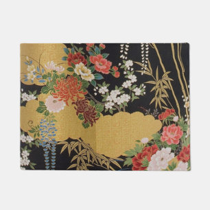 Paillasson Floral d'or et de noir oriental japonais Kimono