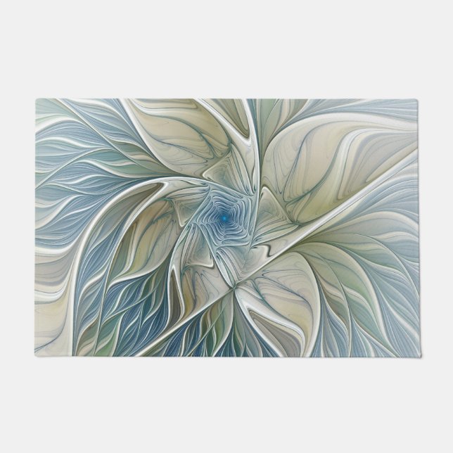 Paillasson Floral Dream Motif Abstrait Blue Khaki Fractal (Devant)