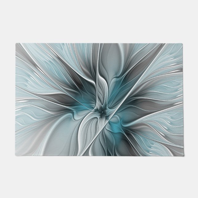 Paillasson Floral Fractal Moderne Fleur Abstrait gris bleu (Devant)