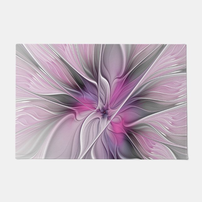 Paillasson Floral Fractal moderne Fleur Abstraite rose gris (Devant)