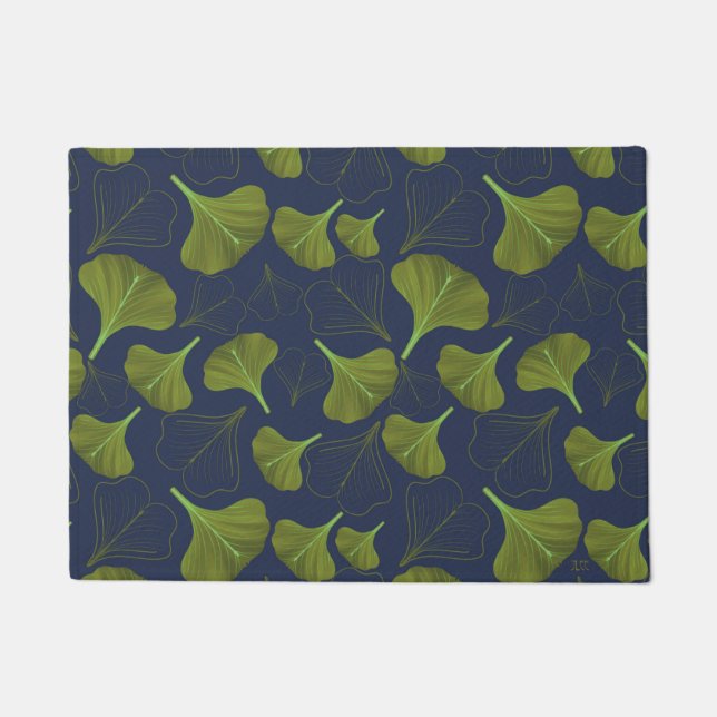 Paillasson Floral Gingko Motif bleu feuille (Devant)