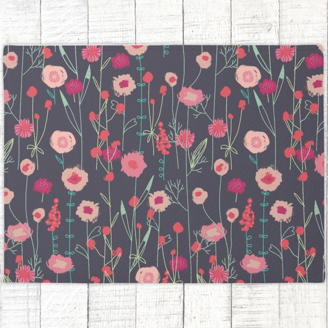 Paillasson Floral moderne foncé (Plymouth Flowers dark boho pink wildflower art doormat)