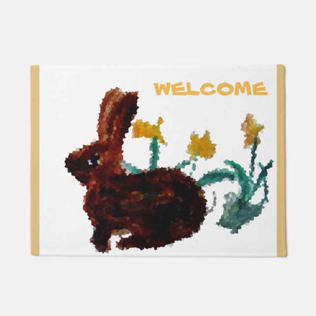 Paillasson Floral Rabbit Art Welcome (Devant)