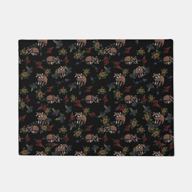 Paillasson Floral Raccoons mignon couchant Motif (Devant)