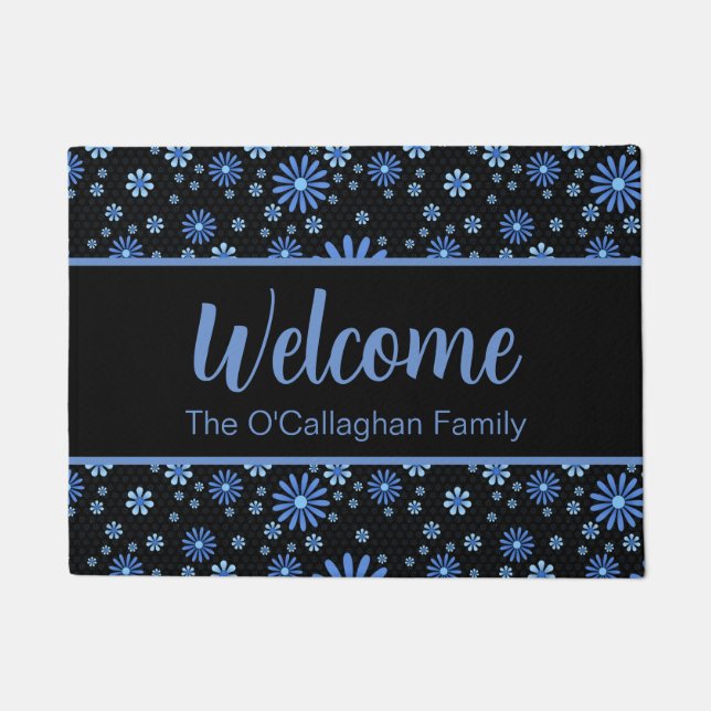 Paillasson Flore rétroélectrique bleu et noir (Devant)