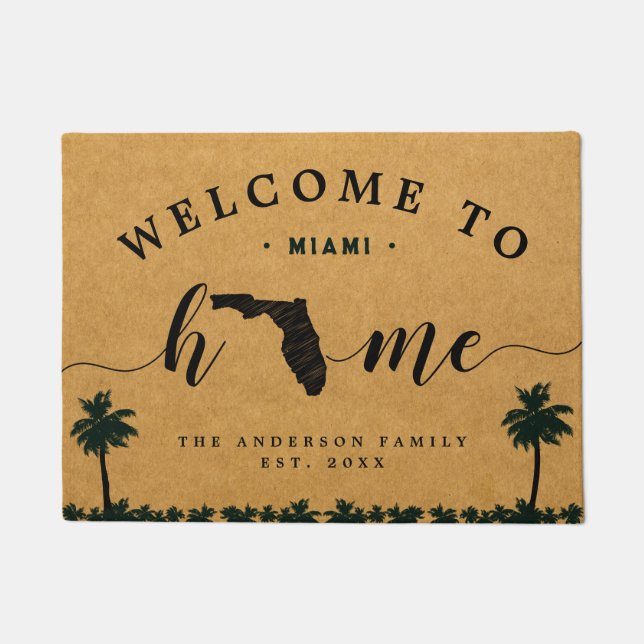 Paillasson Floride Home State Map USA Minimal Welcome Wood (Devant)