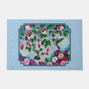 Paillasson Flower Garden and Hummingbirds Blue