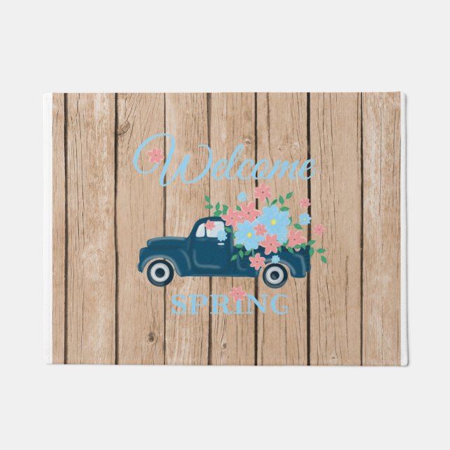 Paillasson Flowers In A Pickup Truck Welcome Spring  Doormat (Devant)