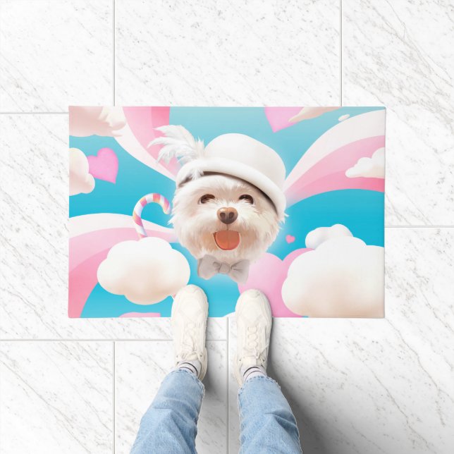 Paillasson Fluffy Dog avec Casquette blanc (Intérieur)