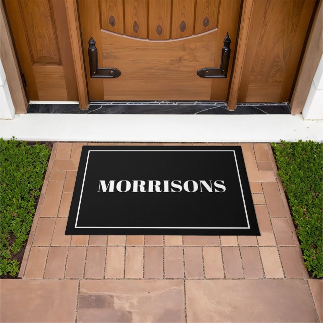 Paillasson Format de bordure de marque moderne noir et blanc (De plein air)