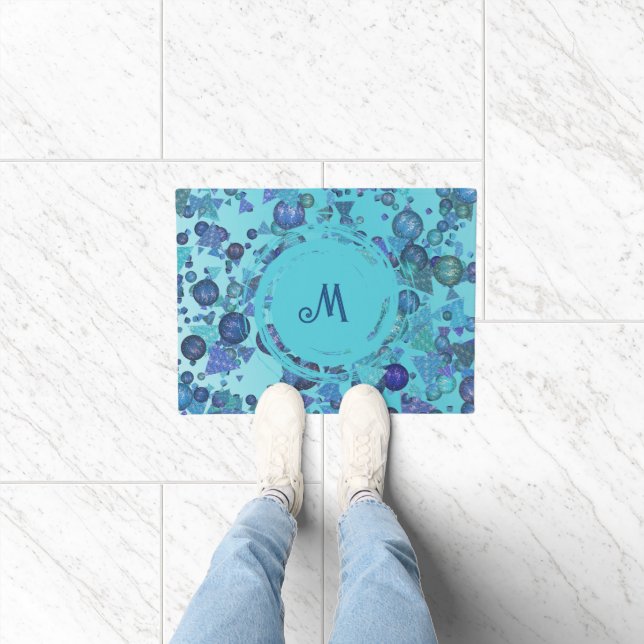 Paillasson Formes géométriques modernes avec monogramme en bl (Intérieur)