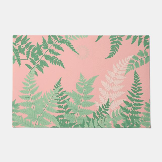 Paillasson Fougère feuille rose poudré botanique vert sauge m (Devant)