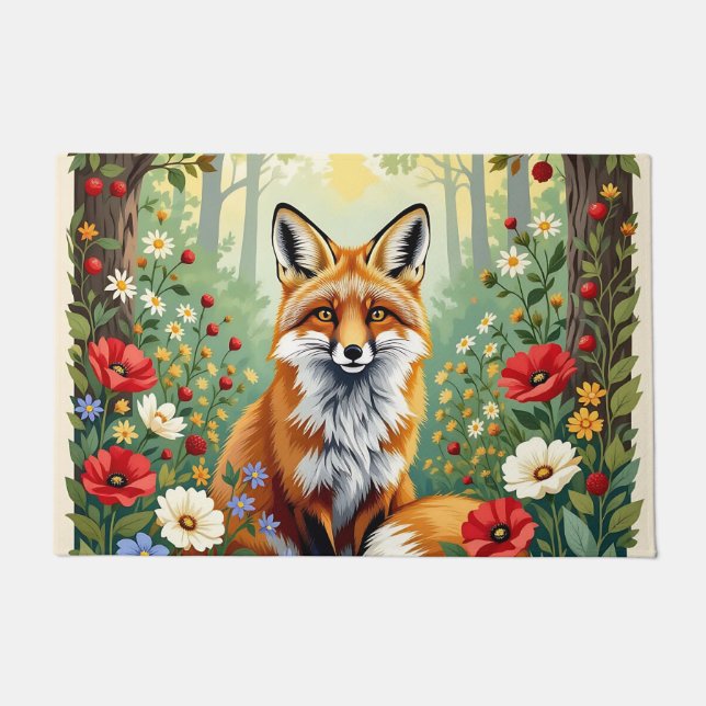 Paillasson Fox Wildflower Forest Illustration (Devant)