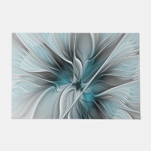 Paillasson Fractal Floral Moderne Abstrait Fleur Bleu Gris